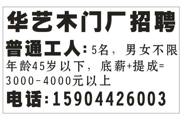 华艺木门厂招聘