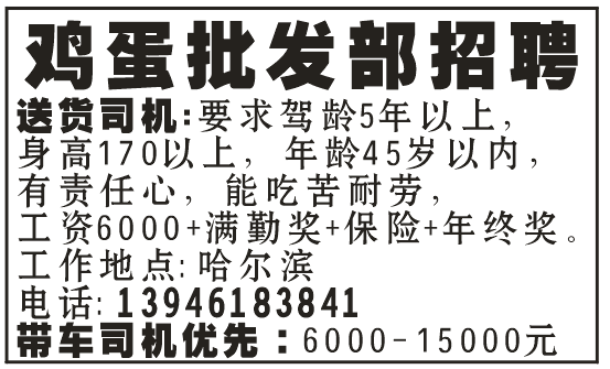 鸡蛋批发部招聘