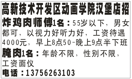 高新技术开发区动画学院汉堡店招